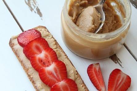 Peanut butter, bread and strawberries